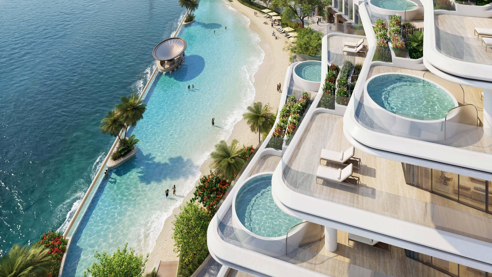 Aerial view of Yas Villas on Yas Island Abu Dhabi showcasing waterfront communities, landscaped residences, and premium island living