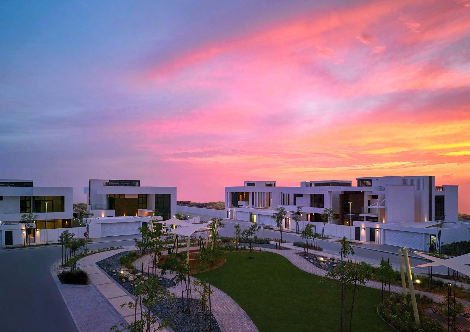 Emirati-inspired villa at West Yas featuring waterfront views, modern finishes, and landscaped gardens in Abu Dhabi
